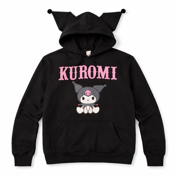 Bioworld Tops - Kuromi Hoodie Plush Ear Sanrio Cosplay Kawaii Anime Black Hoodie Pullover S NWT